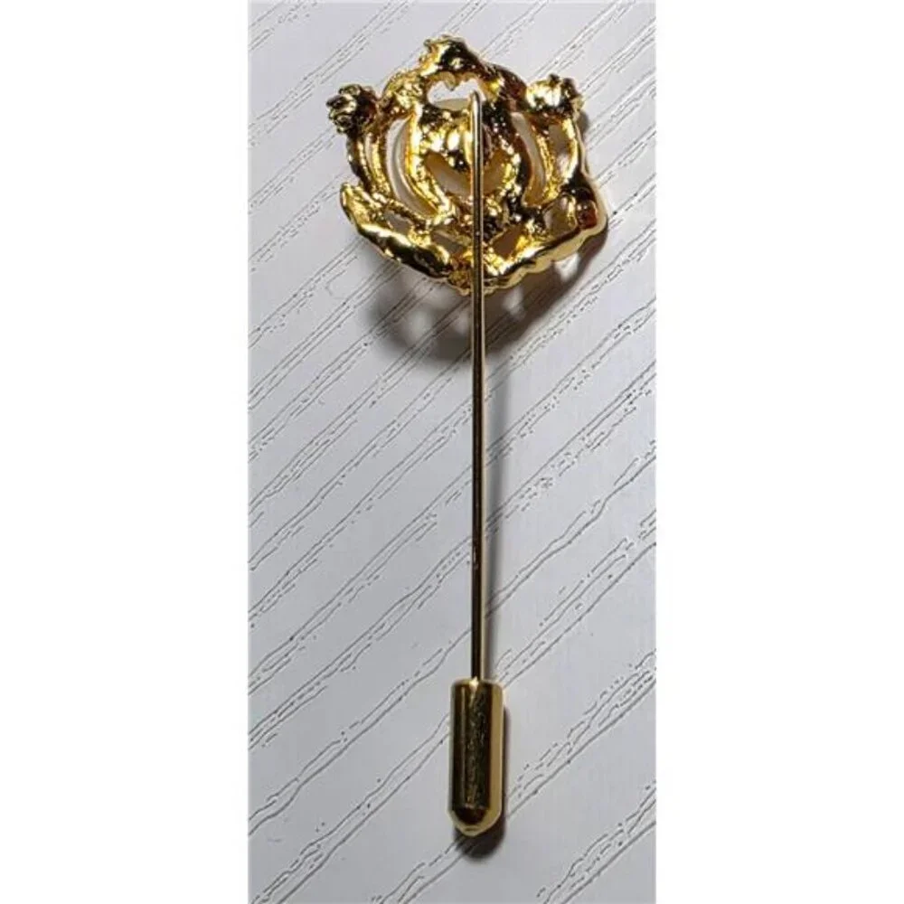 Vintage 10K Gold-Plated Filigree Lapel Pin w/ Rhinestones & Imitation Pearl 2.5